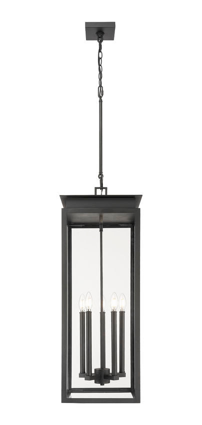 Z-Lite Nova 5018CHXL-BK 5-Light Candelabra Base Black Aluminum Clear Glass Shade Outdoor Chain Mount Ceiling Fixture