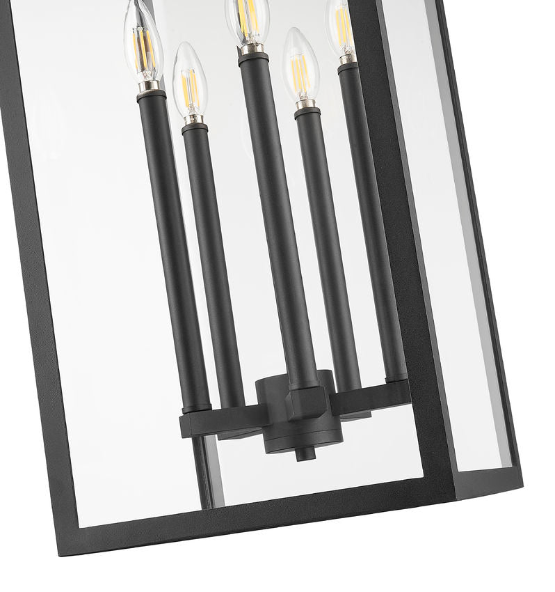 Z-Lite Nova 5018CHXL-BK 5-Light Candelabra Base Black Aluminum Clear Glass Shade Outdoor Chain Mount Ceiling Fixture
