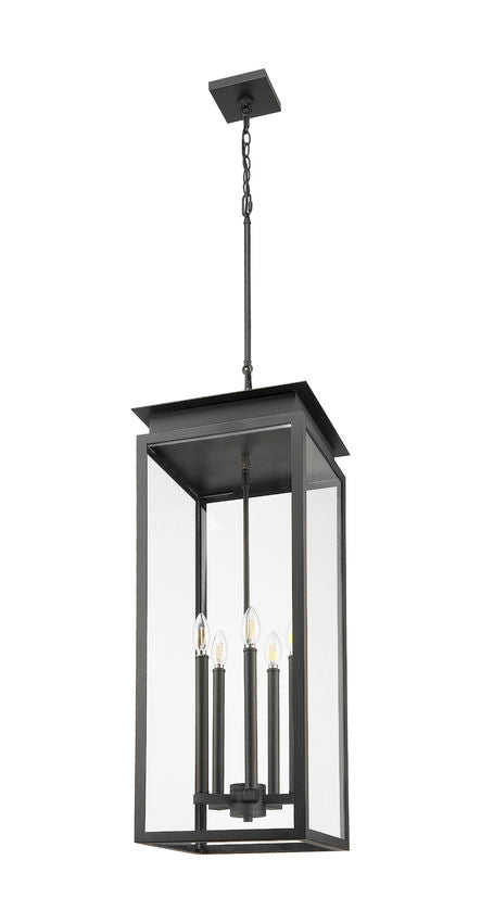 Z-Lite Nova 5018CHXL-BK 5-Light Candelabra Base Black Aluminum Clear Glass Shade Outdoor Chain Mount Ceiling Fixture