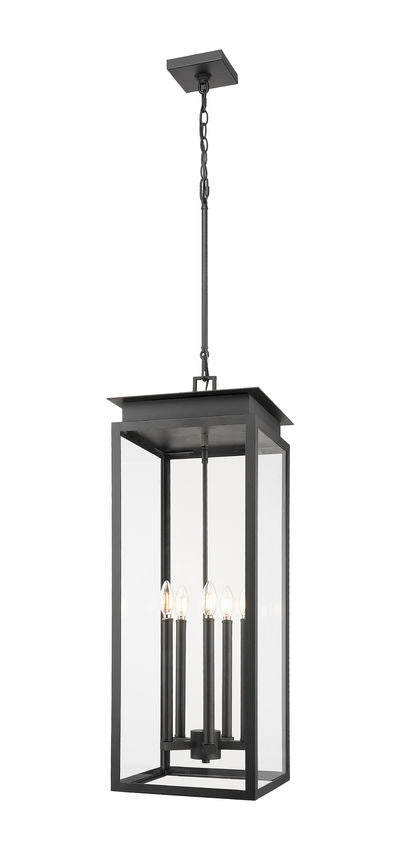 Z-Lite Nova 5018CHXL-BK 5-Light Candelabra Base Black Aluminum Clear Glass Shade Outdoor Chain Mount Ceiling Fixture