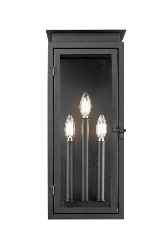 Z-Lite Nova 5018M-BK 3-Light Candelabra Base Black Aluminum Clear Glass Shade Outdoor Wall Light