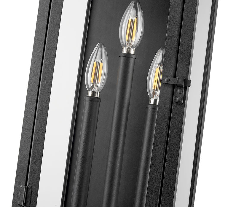 Z-Lite Nova 5018M-BK 3-Light Candelabra Base Black Aluminum Clear Glass Shade Outdoor Wall Light