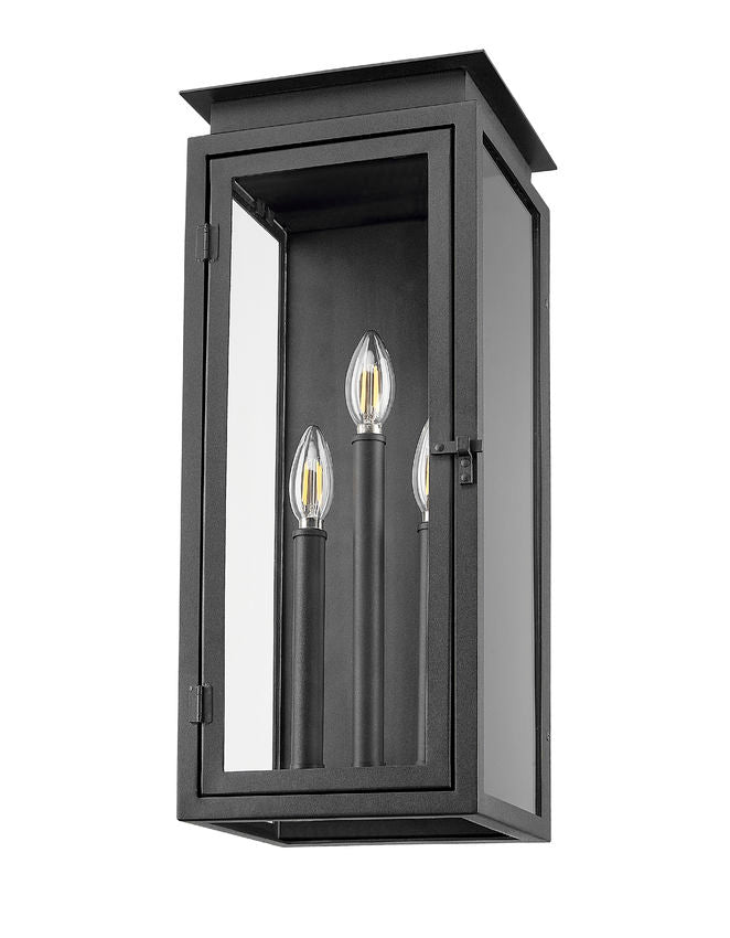 Z-Lite Nova 5018M-BK 3-Light Candelabra Base Black Aluminum Clear Glass Shade Outdoor Wall Light