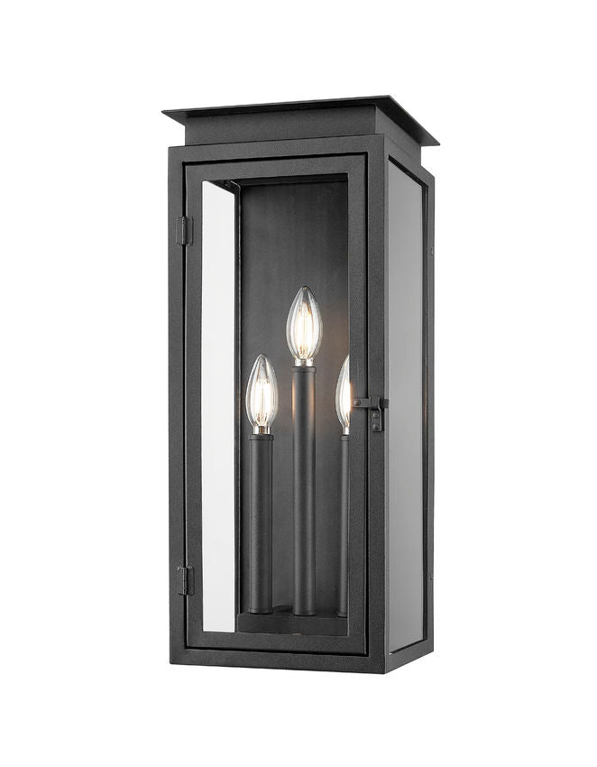 Z-Lite Nova 5018M-BK 3-Light Candelabra Base Black Aluminum Clear Glass Shade Outdoor Wall Light