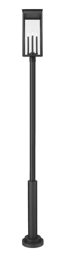 Z-Lite Nova 5018PHBR-5010P-BK 4-Light Candelabra Base Black Aluminum Clear Glass Shade Outdoor Post Mounted Fixture