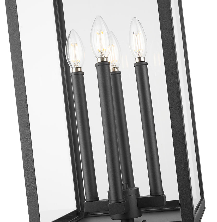 Z-Lite Nova 5018PHBR-533PM-BK 4-Light Candelabra Base Black Aluminum Clear Glass Shade Outdoor Pier Mounted Fixture