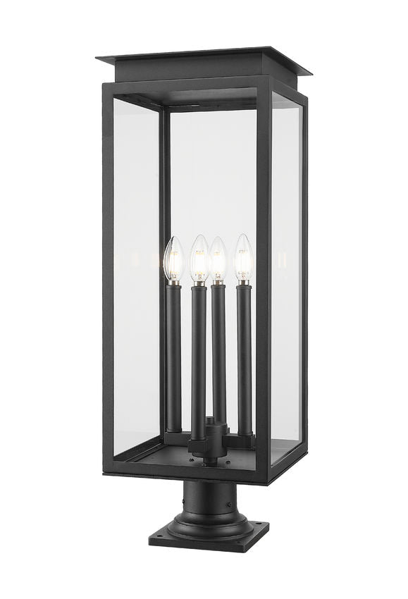 Z-Lite Nova 5018PHBR-533PM-BK 4-Light Candelabra Base Black Aluminum Clear Glass Shade Outdoor Pier Mounted Fixture