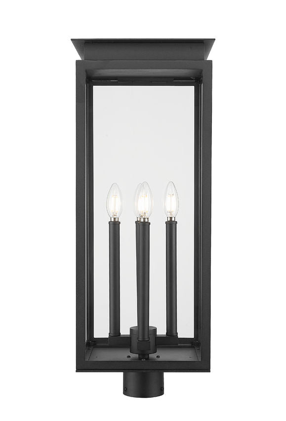 Z-Lite Nova 5018PHBR-BK 4-Light Candelabra Base Black Aluminum Clear Glass Shade Outdoor Post Mount Fixture