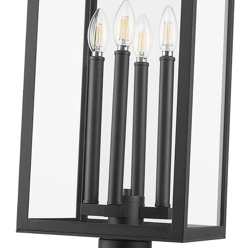 Z-Lite Nova 5018PHBR-BK 4-Light Candelabra Base Black Aluminum Clear Glass Shade Outdoor Post Mount Fixture