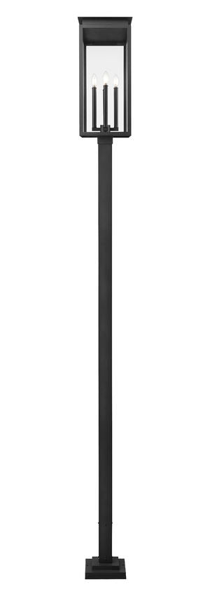 Z-Lite Nova 5018PHBS-536P-BK 4-Light Candelabra Base Black Aluminum Clear Glass Shade Outdoor Post Mounted Fixture
