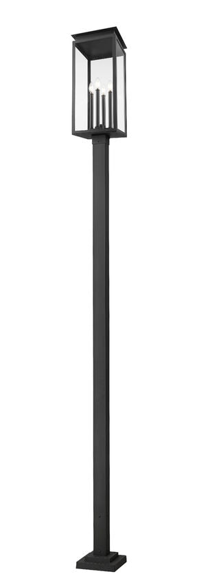 Z-Lite Nova 5018PHBS-536P-BK 4-Light Candelabra Base Black Aluminum Clear Glass Shade Outdoor Post Mounted Fixture