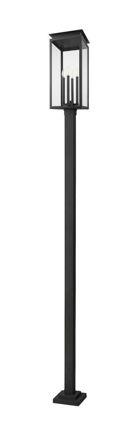 Z-Lite Nova 5018PHBS-536P-BK 4-Light Candelabra Base Black Aluminum Clear Glass Shade Outdoor Post Mounted Fixture