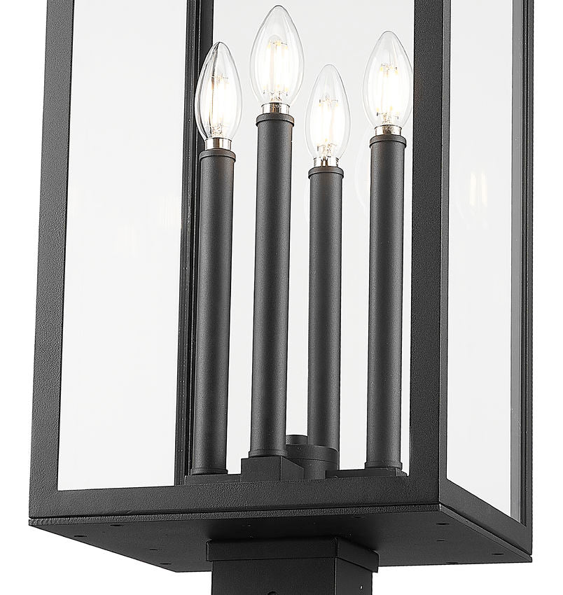 Z-Lite Nova 5018PHBS-536P-BK 4-Light Candelabra Base Black Aluminum Clear Glass Shade Outdoor Post Mounted Fixture