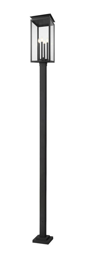 Z-Lite Nova 5018PHBS-536P-BK 4-Light Candelabra Base Black Aluminum Clear Glass Shade Outdoor Post Mounted Fixture