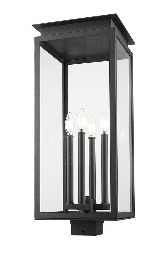 Z-Lite Nova 5018PHBS-BK 4-Light Candelabra Base Black Aluminum Clear Glass Shade Outdoor Post Mount Fixture