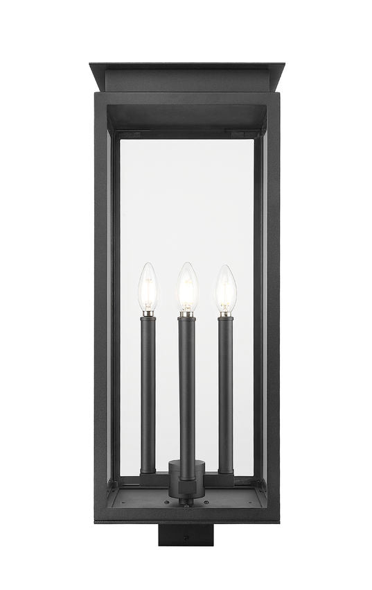 Z-Lite Nova 5018PHBS-BK 4-Light Candelabra Base Black Aluminum Clear Glass Shade Outdoor Post Mount Fixture