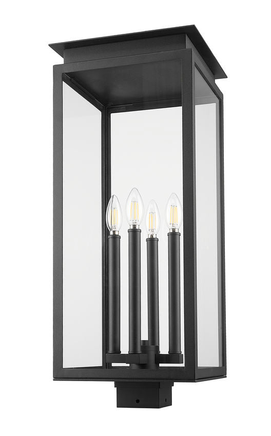 Z-Lite Nova 5018PHBS-BK 4-Light Candelabra Base Black Aluminum Clear Glass Shade Outdoor Post Mount Fixture