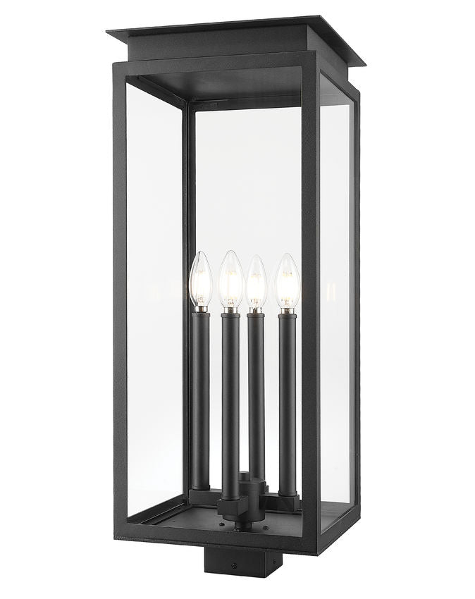 Z-Lite Nova 5018PHBS-BK 4-Light Candelabra Base Black Aluminum Clear Glass Shade Outdoor Post Mount Fixture
