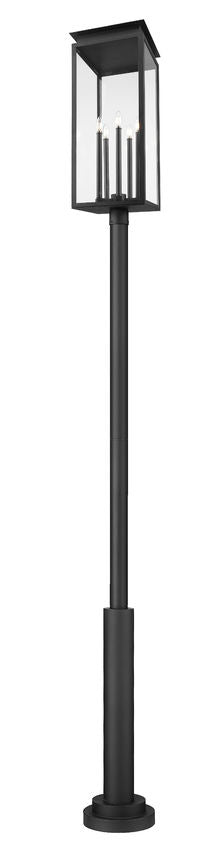 Z-Lite Nova 5018PHXLR-5010P-BK 5-Light Candelabra Base Black Aluminum Clear Glass Shade Outdoor Post Mounted Fixture