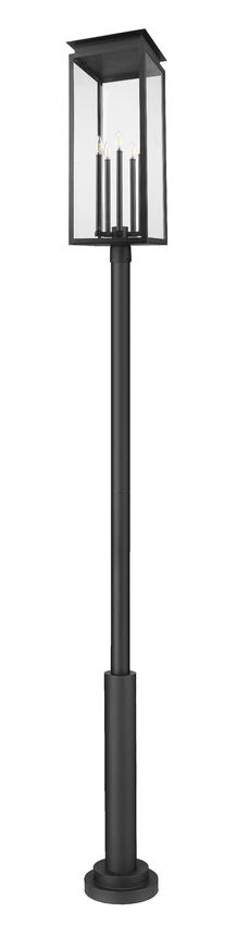Z-Lite Nova 5018PHXLR-5010P-BK 5-Light Candelabra Base Black Aluminum Clear Glass Shade Outdoor Post Mounted Fixture