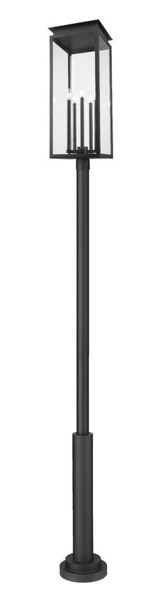 Z-Lite Nova 5018PHXLR-5010P-BK 5-Light Candelabra Base Black Aluminum Clear Glass Shade Outdoor Post Mounted Fixture