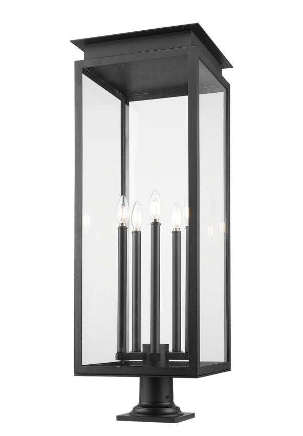 Z-Lite Nova 5018PHXLR-533PM-BK 5-Light Candelabra Base Black Aluminum Clear Glass Shade Outdoor Pier Mounted Fixture