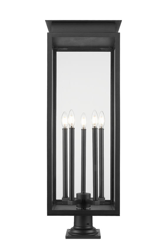 Z-Lite Nova 5018PHXLR-533PM-BK 5-Light Candelabra Base Black Aluminum Clear Glass Shade Outdoor Pier Mounted Fixture