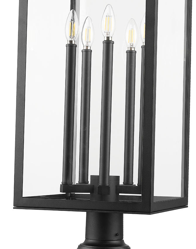 Z-Lite Nova 5018PHXLR-533PM-BK 5-Light Candelabra Base Black Aluminum Clear Glass Shade Outdoor Pier Mounted Fixture