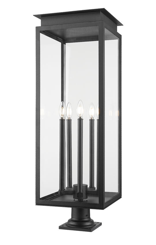 Z-Lite Nova 5018PHXLR-533PM-BK 5-Light Candelabra Base Black Aluminum Clear Glass Shade Outdoor Pier Mounted Fixture