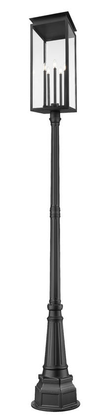 Z-Lite Nova 5018PHXLR-564P-BK 5-Light Candelabra Base Black Aluminum Clear Glass Shade Outdoor Post Mounted Fixture