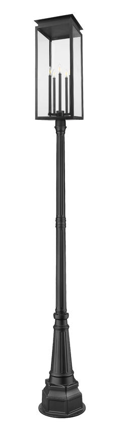 Z-Lite Nova 5018PHXLR-564P-BK 5-Light Candelabra Base Black Aluminum Clear Glass Shade Outdoor Post Mounted Fixture