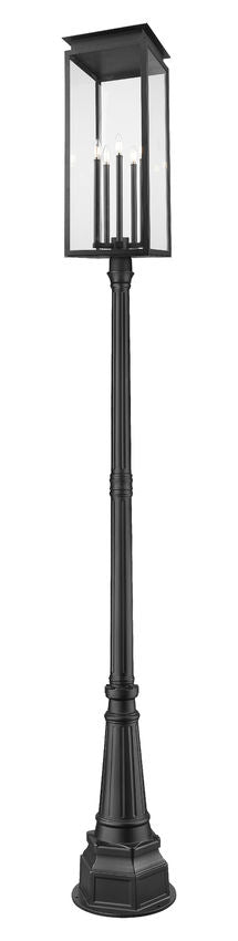 Z-Lite Nova 5018PHXLR-564P-BK 5-Light Candelabra Base Black Aluminum Clear Glass Shade Outdoor Post Mounted Fixture