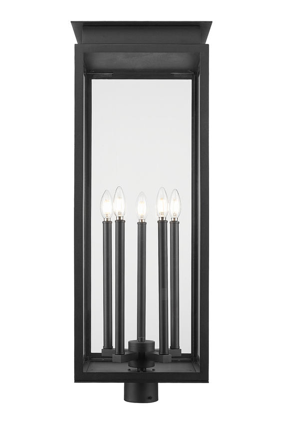 Z-Lite Nova 5018PHXLR-BK 5-Light Candelabra Base Black Aluminum Clear Glass Shade Outdoor Post Mount Fixture