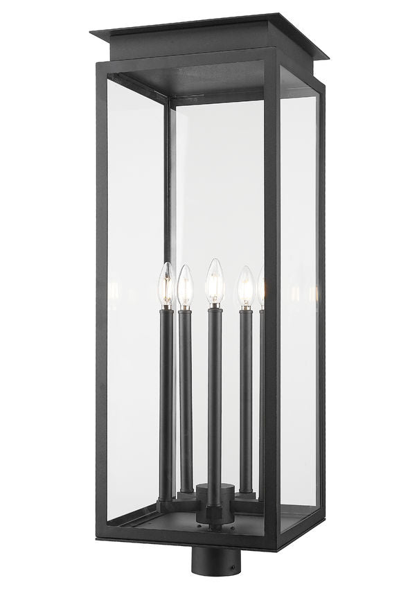 Z-Lite Nova 5018PHXLR-BK 5-Light Candelabra Base Black Aluminum Clear Glass Shade Outdoor Post Mount Fixture