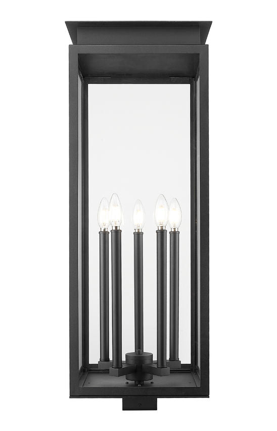 Z-Lite Nova 5018PHXLS-BK 5-Light Candelabra Base Black Aluminum Clear Glass Shade Outdoor Post Mount Fixture