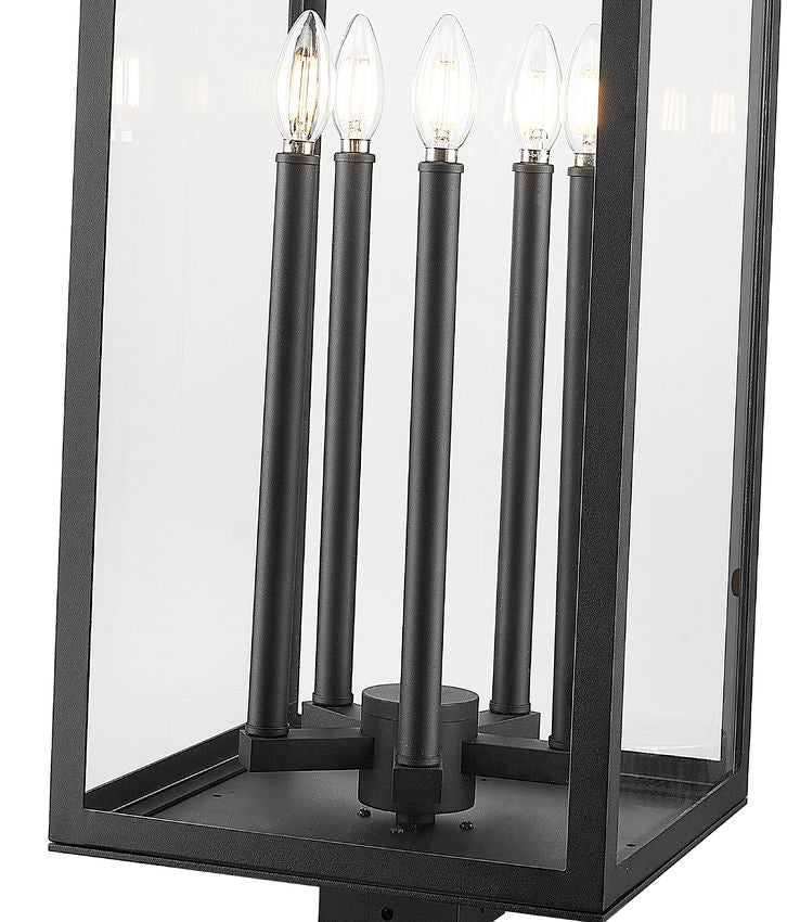 Z-Lite Nova 5018PHXLS-BK 5-Light Candelabra Base Black Aluminum Clear Glass Shade Outdoor Post Mount Fixture