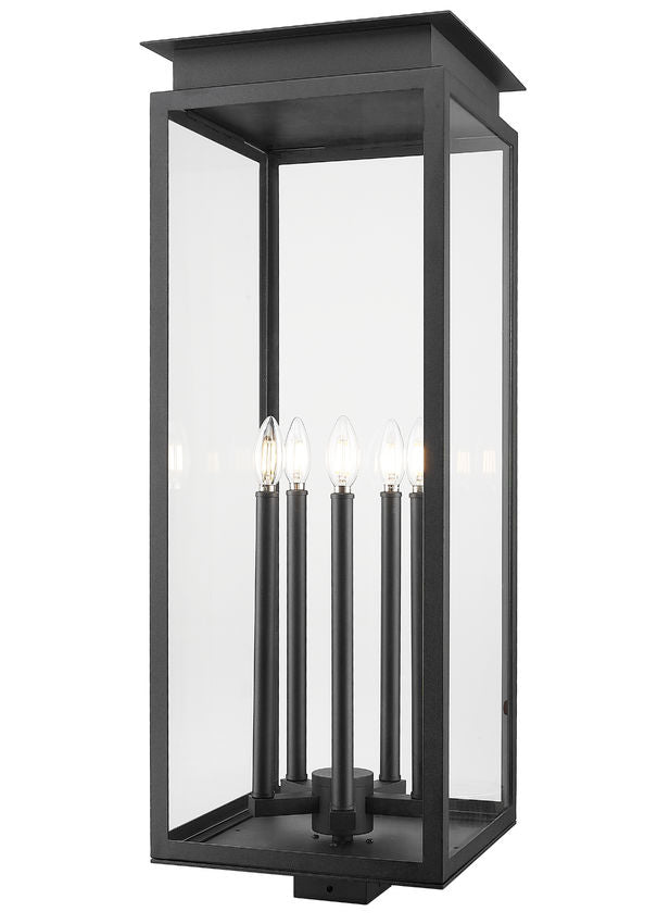 Z-Lite Nova 5018PHXLS-BK 5-Light Candelabra Base Black Aluminum Clear Glass Shade Outdoor Post Mount Fixture