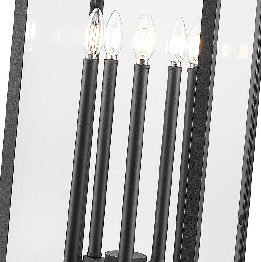 Z-Lite Nova 5018PHXLS-SQPM-BK 5-Light Candelabra Base Black Aluminum Clear Glass Shade Outdoor Pier Mount Fixture
