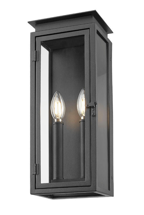 Z-Lite Nova 5018S-BK 2-Light Candelabra Base Black Aluminum Clear Glass Shade Outdoor Wall Light