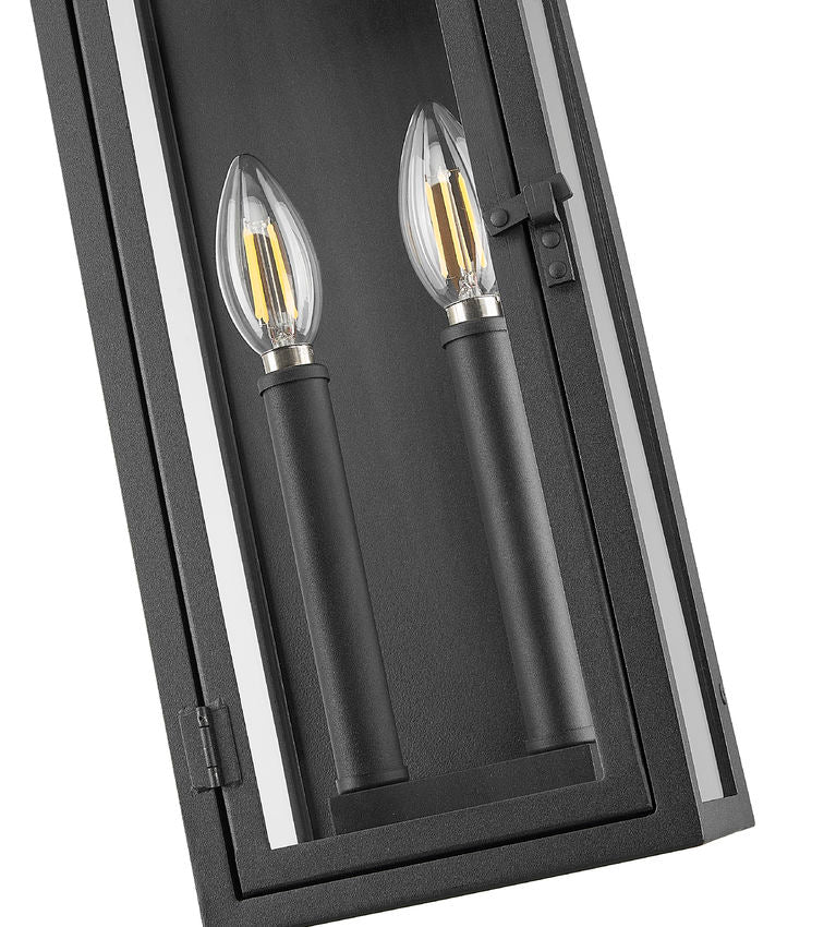 Z-Lite Nova 5018S-BK 2-Light Candelabra Base Black Aluminum Clear Glass Shade Outdoor Wall Light