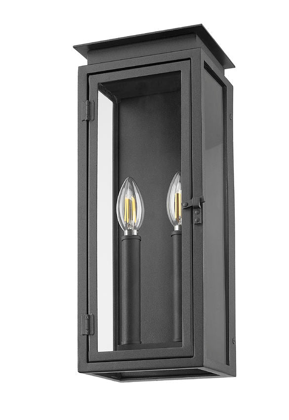 Z-Lite Nova 5018S-BK 2-Light Candelabra Base Black Aluminum Clear Glass Shade Outdoor Wall Light