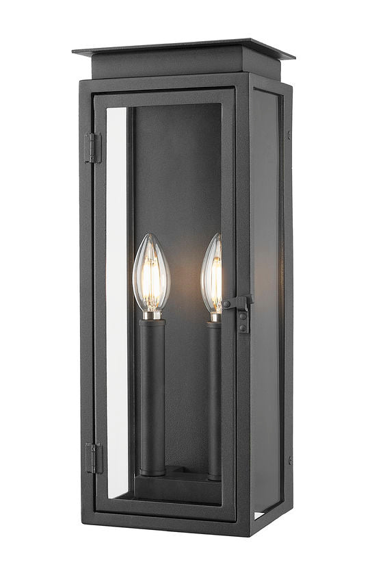 Z-Lite Nova 5018S-BK 2-Light Candelabra Base Black Aluminum Clear Glass Shade Outdoor Wall Light