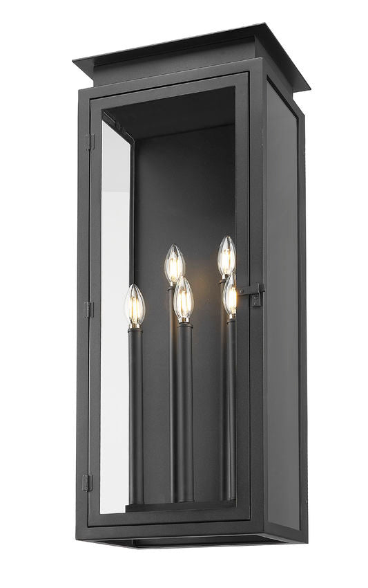 Z-Lite Nova 5018XL-BK 5-Light Candelabra Base Black Aluminum Clear Glass Shade Outdoor Wall Light