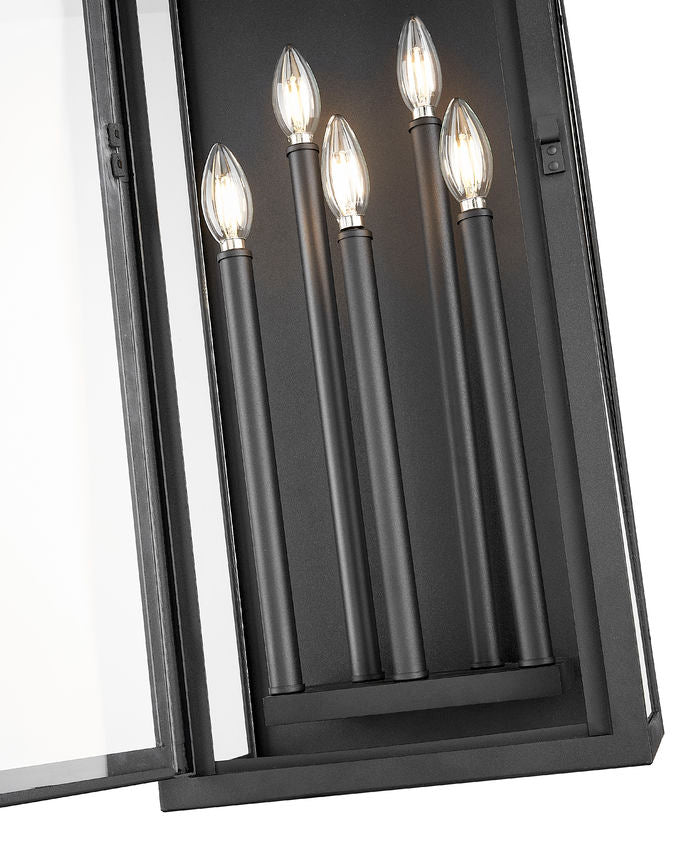 Z-Lite Nova 5018XL-BK 5-Light Candelabra Base Black Aluminum Clear Glass Shade Outdoor Wall Light