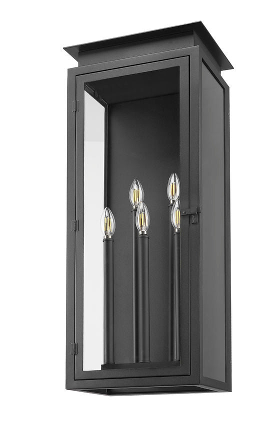 Z-Lite Nova 5018XL-BK 5-Light Candelabra Base Black Aluminum Clear Glass Shade Outdoor Wall Light
