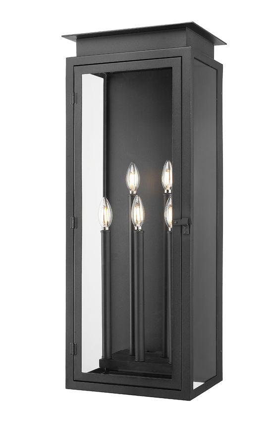 Z-Lite Nova 5018XL-BK 5-Light Candelabra Base Black Aluminum Clear Glass Shade Outdoor Wall Light