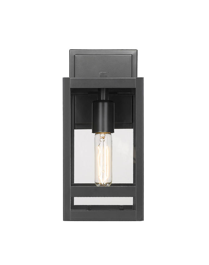 Z-Lite Nuri 7" W x 14" H 1-Light Black Aluminum Outdoor Wall Sconce With Clear Glass Shade