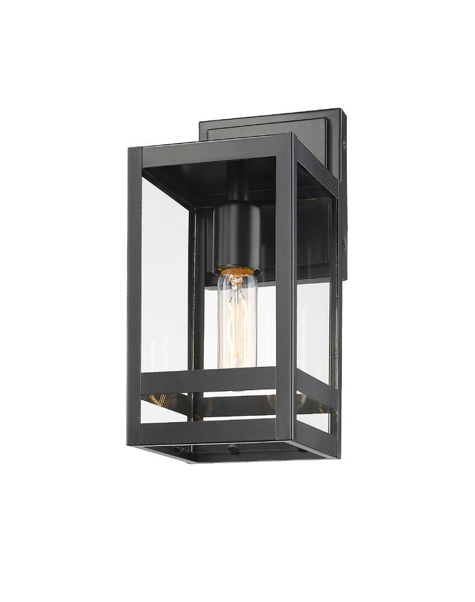 Z-Lite Nuri 7" W x 14" H 1-Light Black Aluminum Outdoor Wall Sconce With Clear Glass Shade