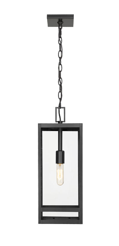 Z-Lite Nuri 8" 1-Light Black Aluminum Outdoor Chain Mount Ceiling Fixture With Clear Glass Shade