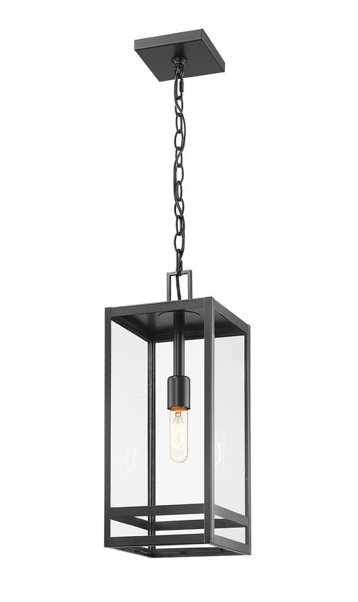 Z-Lite Nuri 8" 1-Light Black Aluminum Outdoor Chain Mount Ceiling Fixture With Clear Glass Shade